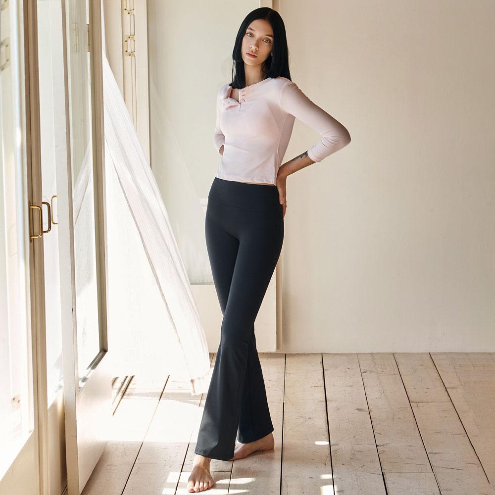 デビウェア レディース ヨガウェア ブラック ピラティス ぜい肉ゼロ ワイド ブーツカット レギンス DEVI-B0073