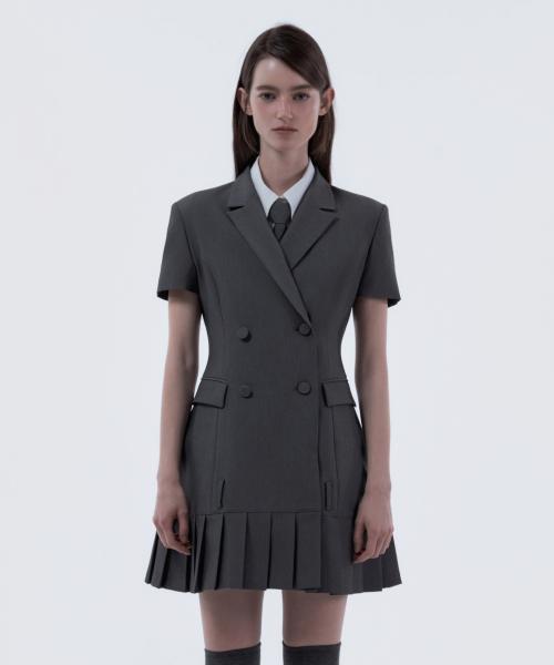 [MAUSOLEUM] Jenn Pleated Half-Sleeve Suit Jacket Dress - Grey 2024SS12