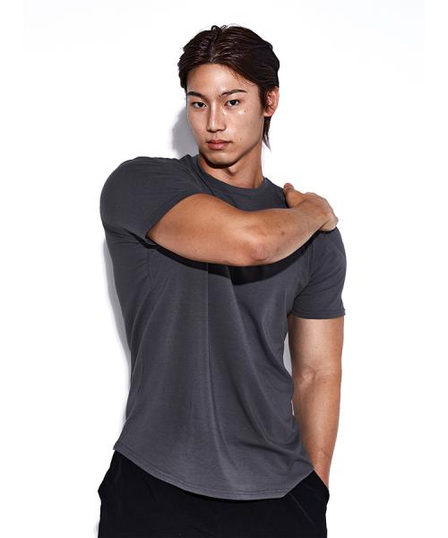 [알브이디] 無地 モダール マッスルフィット 半袖Tシャツ (チャコール) [1TS01]