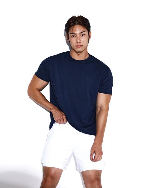 [알브이디] 無地 モダール マッスルフィット 半袖Tシャツ (ネイビー) [1TS01]
