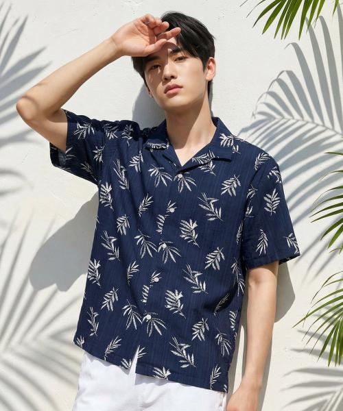 [헤링본] メンズ ハワイアン 半袖シャツ ルーズフィット ビーチウェア トップス /NJ105M 105693
