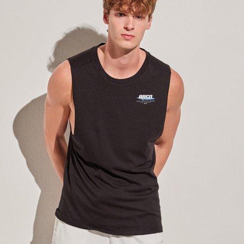 [아르고] ウェーブ メンズ タンクトップ ノースリーブ Tシャツ ブラック MTS131BK