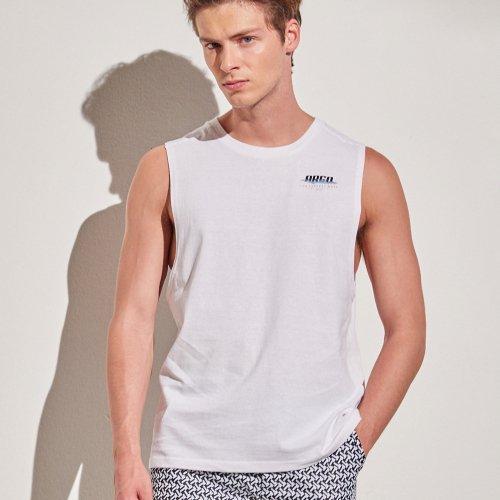 [아르고] ウェーブ メンズ タンクトップ ノースリーブ Tシャツ ホワイト MTS131WH