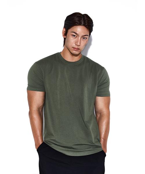 [알브이디] 無地 モダール マッスルフィット 半袖Tシャツ (カーキ) [1TS01]