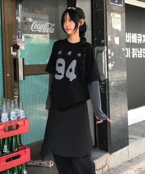 [칙스] Ninety Four Appliqué半袖レイヤードTシャツ ブラック 5016012027