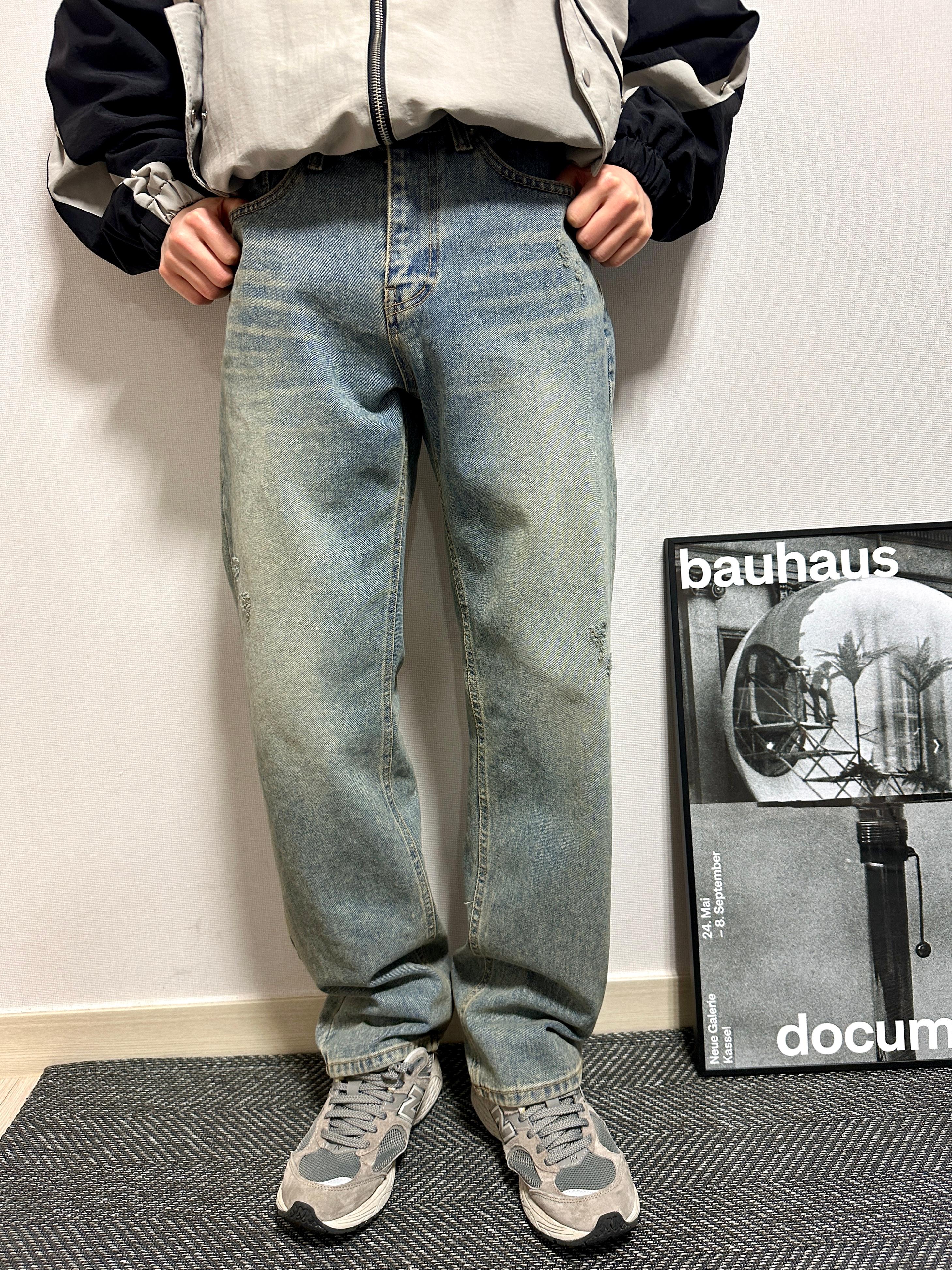 メンズストレートジーンズ ウォッシングジーンズ レギュラーフィット メンズデニムパンツ