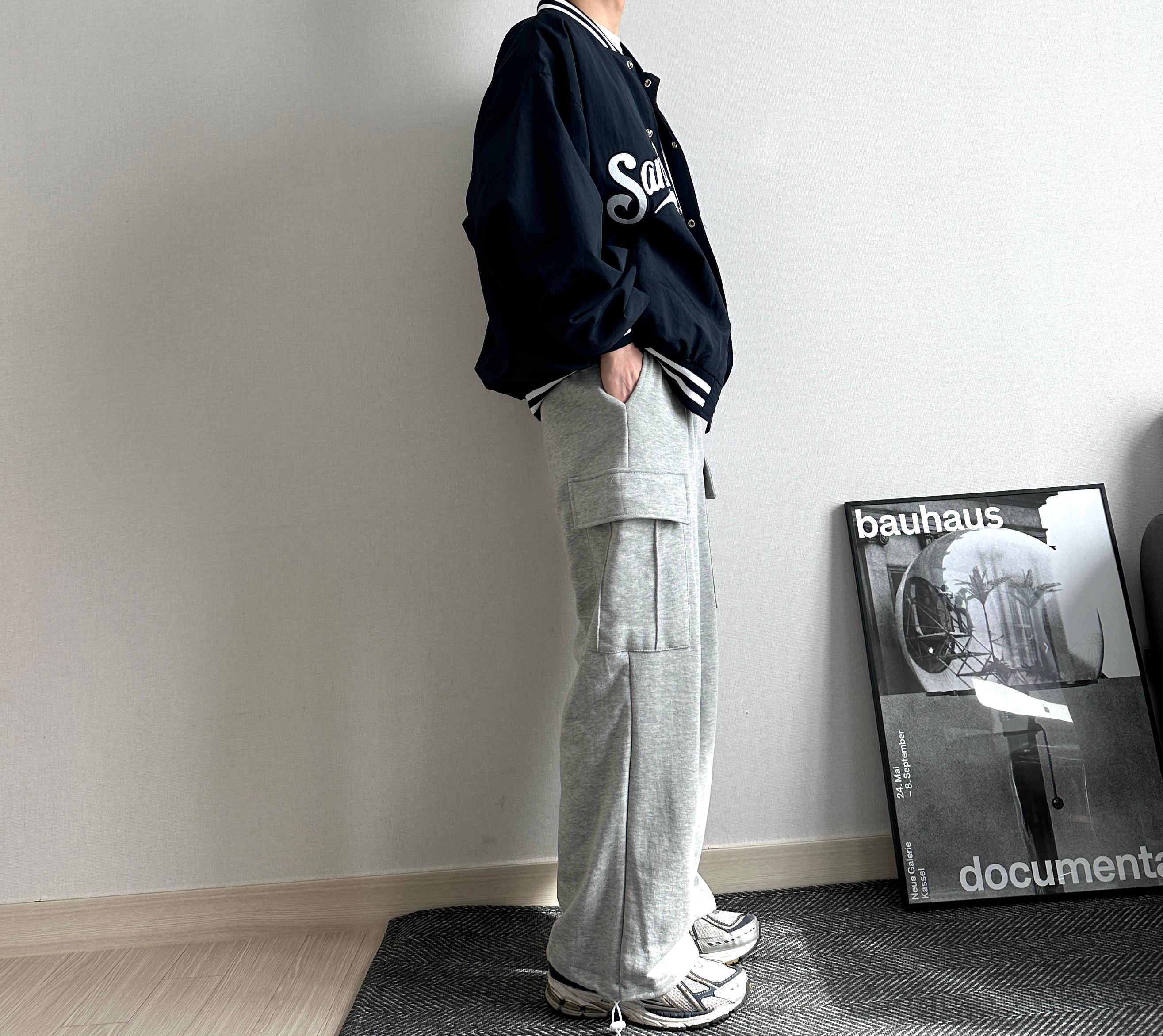 カーゴワイドパンツ メンズトレーニングパンツ ガンバンスタイル バンディングパンツ 裏毛