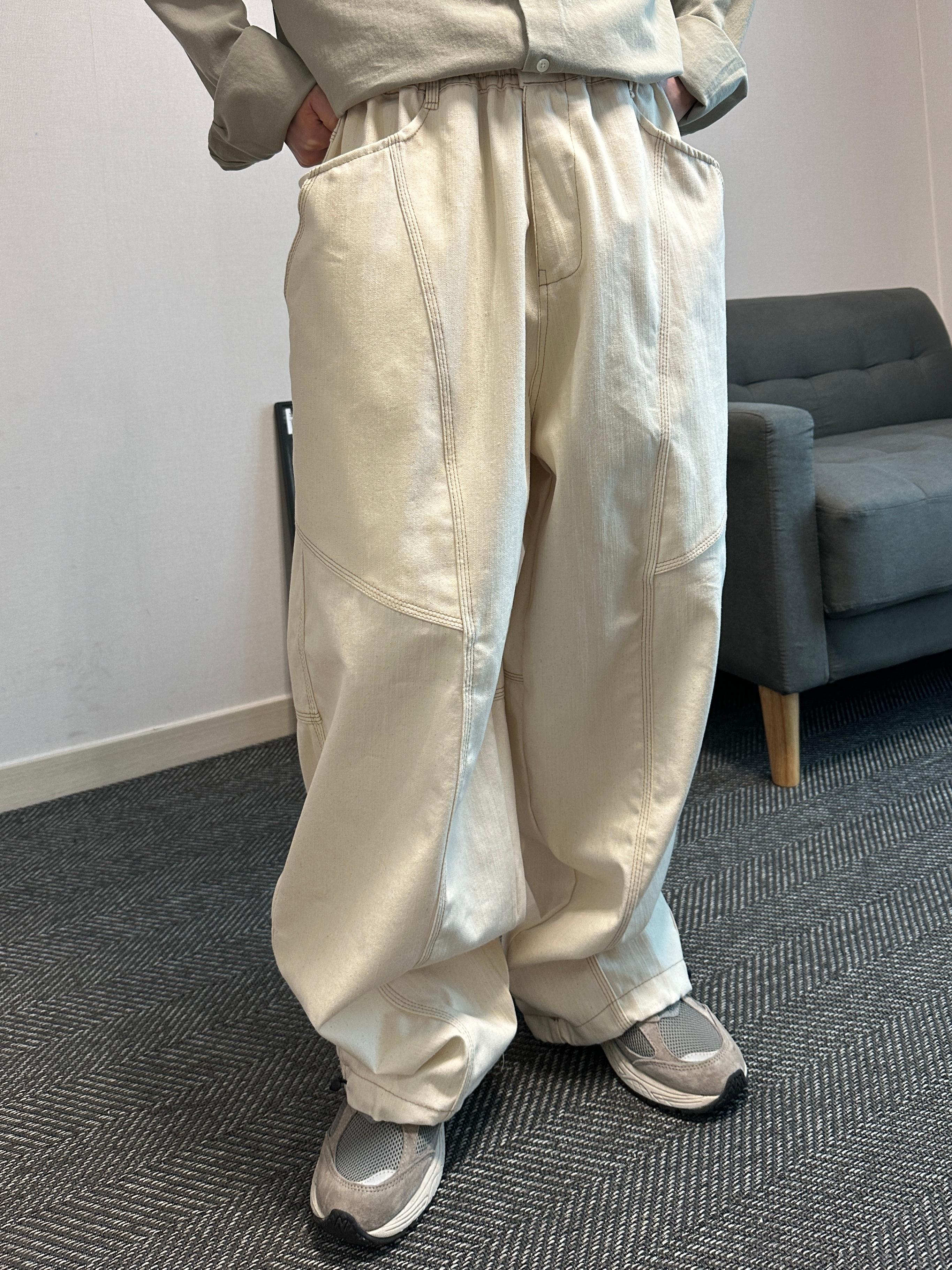 メンズワイドパンツ バギーパンツ バンディングパンツ バルーンフィット アイボリーパンツ