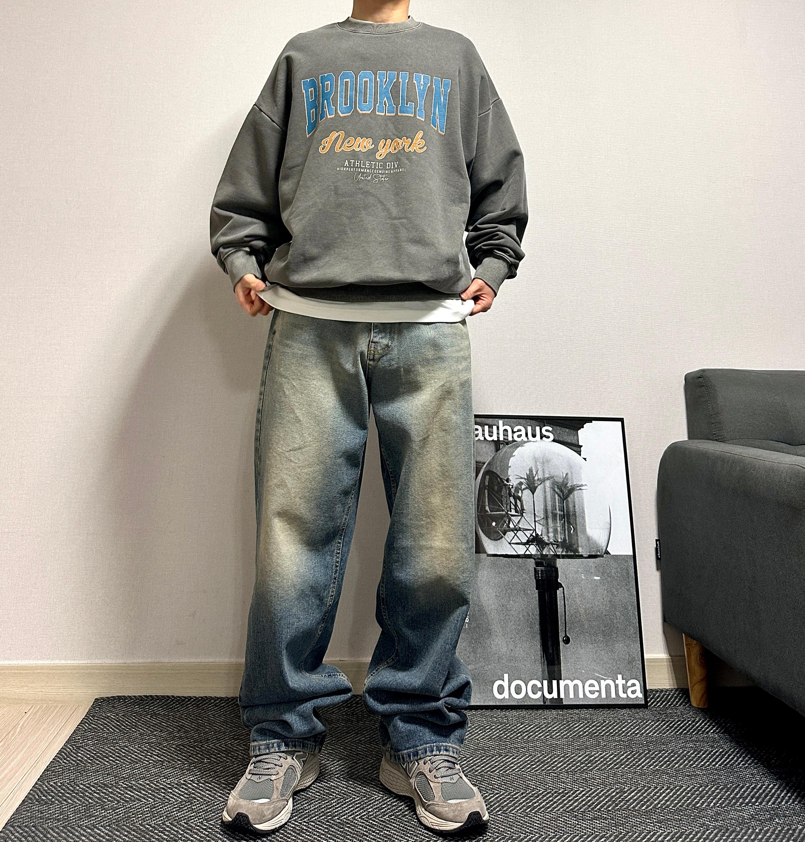 セミワイドパンツ リペアジーンズ レギュラーフィット ヴィンテージ メンズワイドデニム