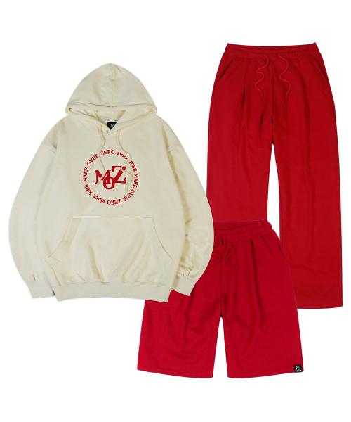 [Mozmoz] [SET] ボトムス選択 サークルシャインロゴ オーバーフィット フーディー トレーニングセット クリーム mozs027c