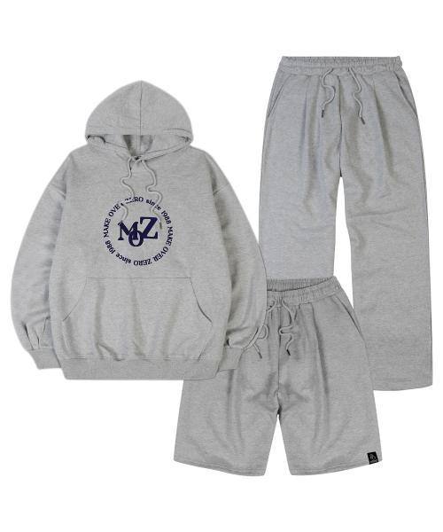 [모즈모즈] [SET] パンツ選択 サークルシャインロゴ オーバーフィット フーデッド トレーニングセット グレー mozs027g