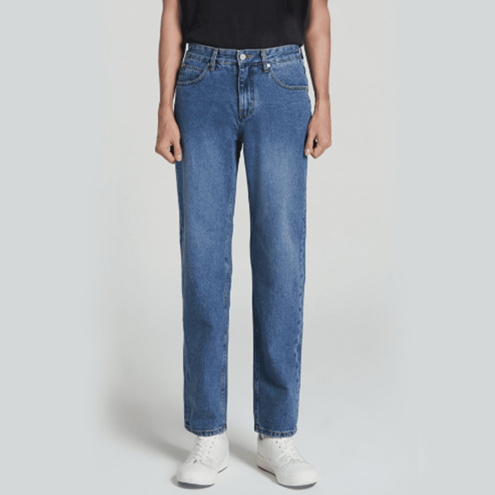 SMOOKMOOD（スモークムード）国内製造 プレミアム ストレートテーパードフィット ミディアムブルー カジュアルジーンズ Musinsaジーンズ