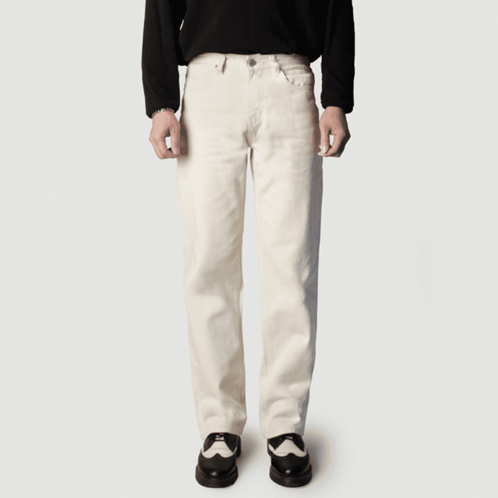 プレミアム ワイドフィット クリーム デザイナージーンズ 自社製造 テーパード Musinsaジーンズ