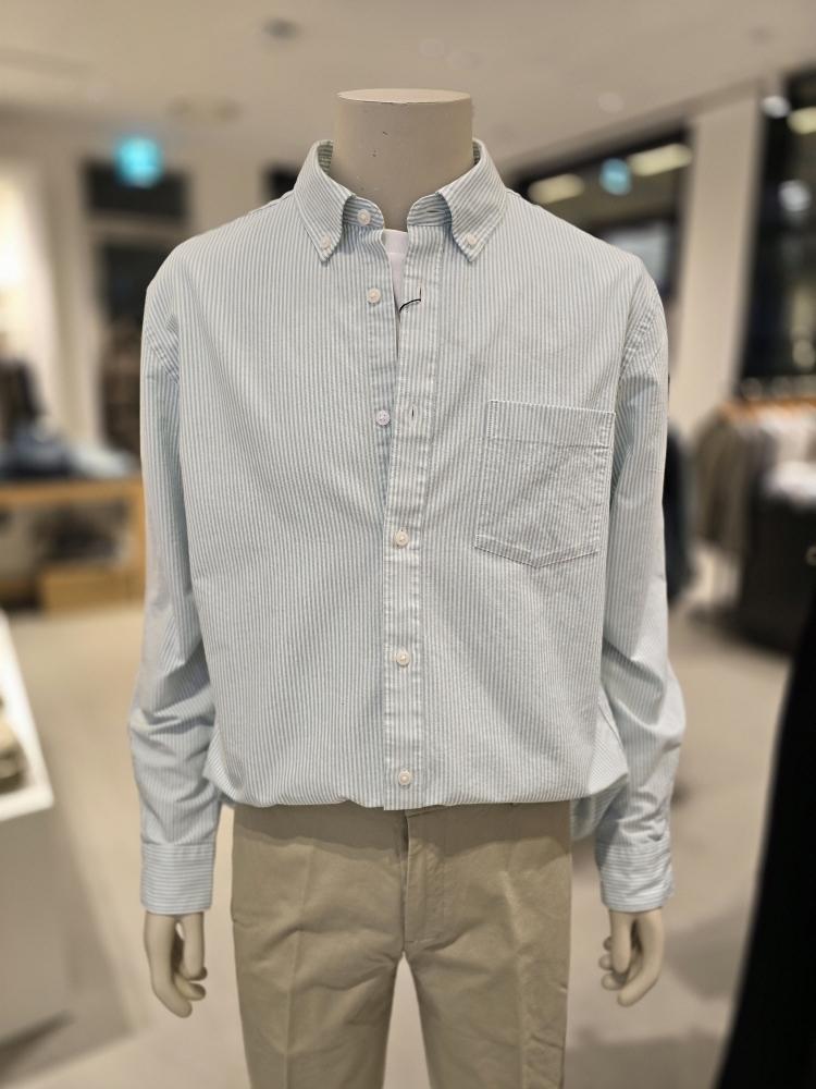 GIORDANO オックスフォードシャツ ストライプ 春 メンズ 長袖シャツ 45501