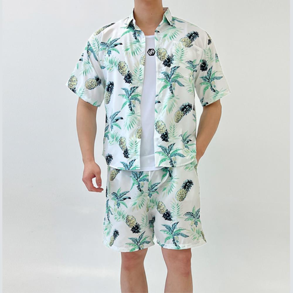 ビーチスタイル ハワイアン メンズ 夏 半袖シャツ+ショートパンツ セット カジュアル デートスタイル