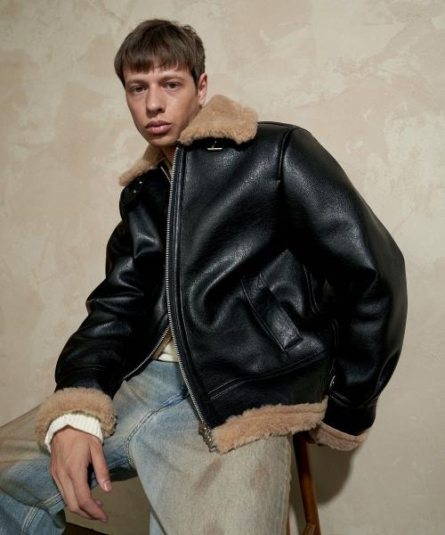 [스페로네] [リニューアル] プレミアム スタンダード B3 ムートンジャケット メンズ (ブラック) fake B3 jacket black