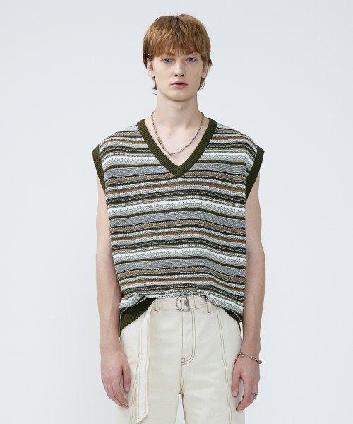 [MARTIN PLAN] Mixed Weaving Knit Vest - KHAKI FTPFCVK114M