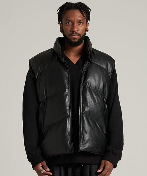 [TENER] ストリング レザー ダウンベスト ブラック 0