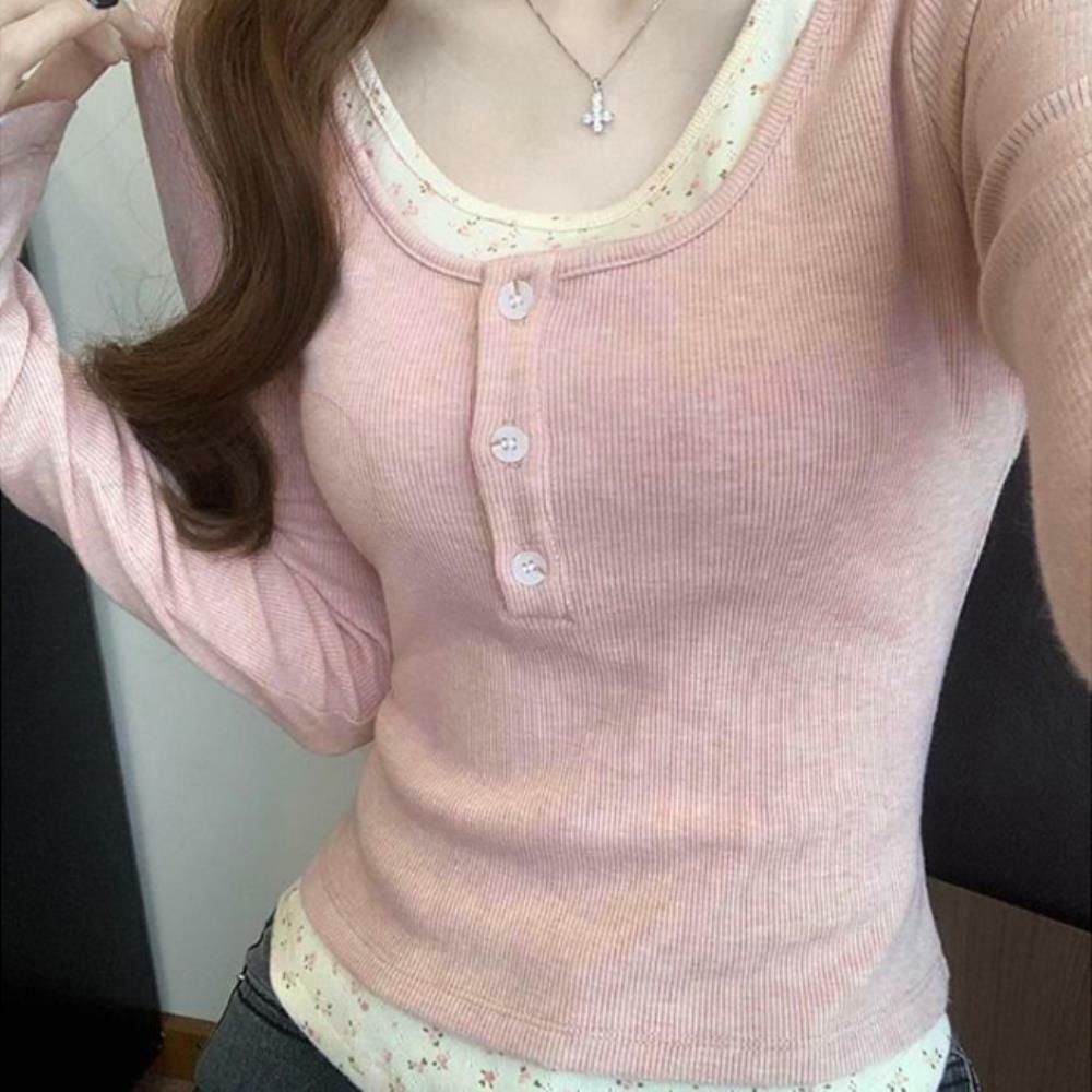 ブルーム フラワー レイヤード ラブリー リブ Tシャツ dhhl03