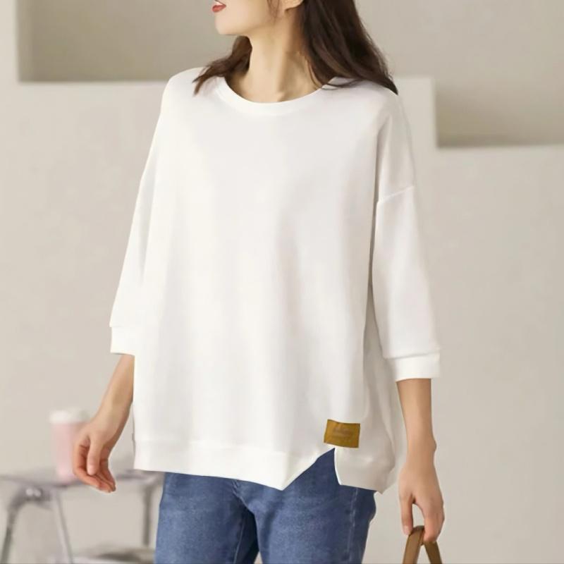 JIEVE レディース 夏 ビッグサイズ 7分袖 無地 ルーズフィット デイリー トップス SZ052830