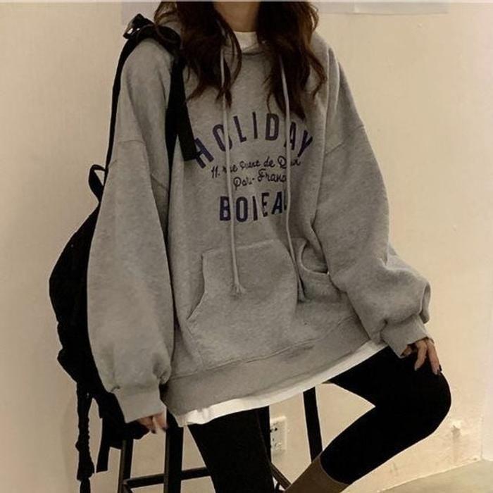 レディース ルーズフィット 英字 レタリング カジュアル フードTシャツ
