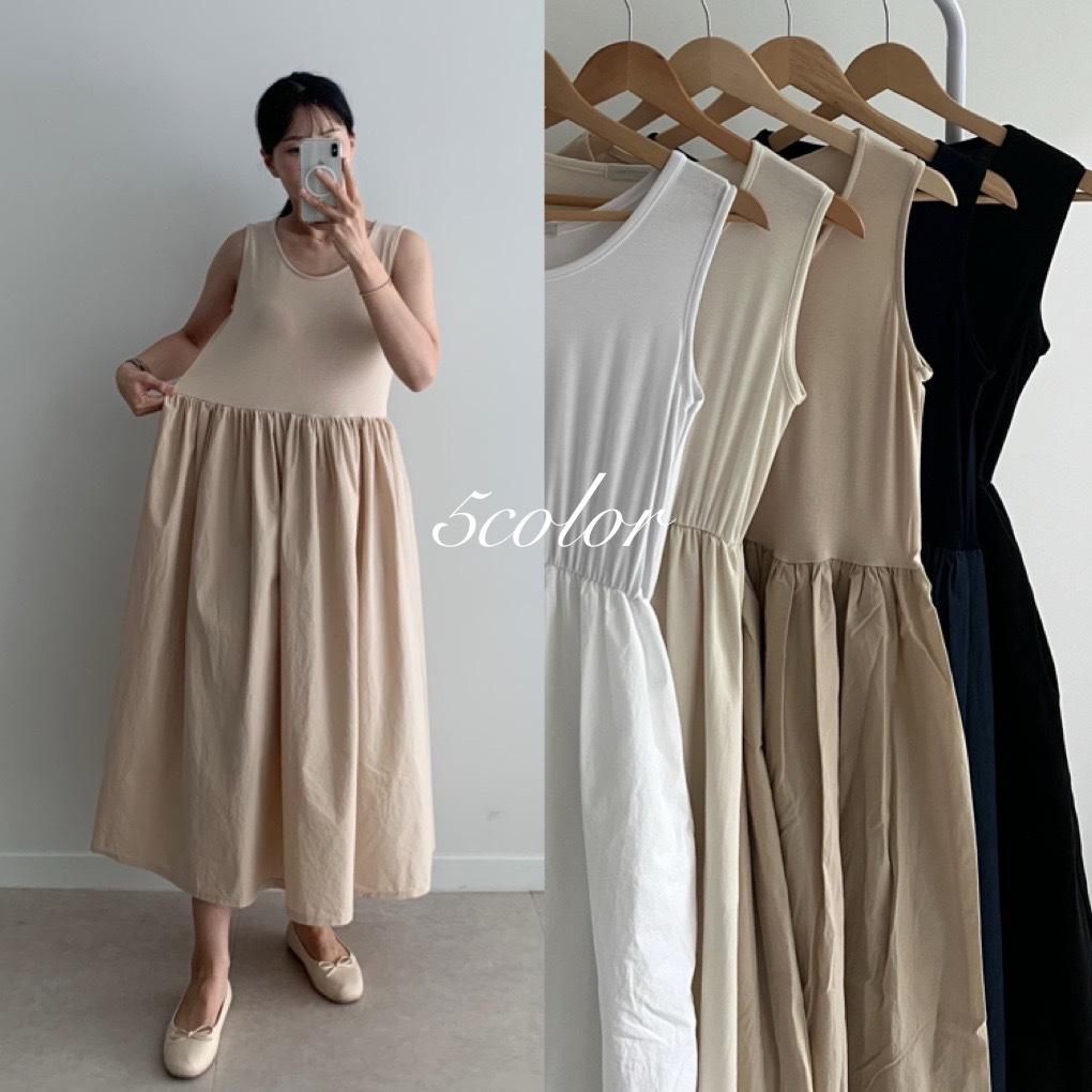 春 夏 ノースリーブ レイヤードワンピース インナー バンディングフレアops 30代 ビッグサイズ 臨月 妊婦ワンピース