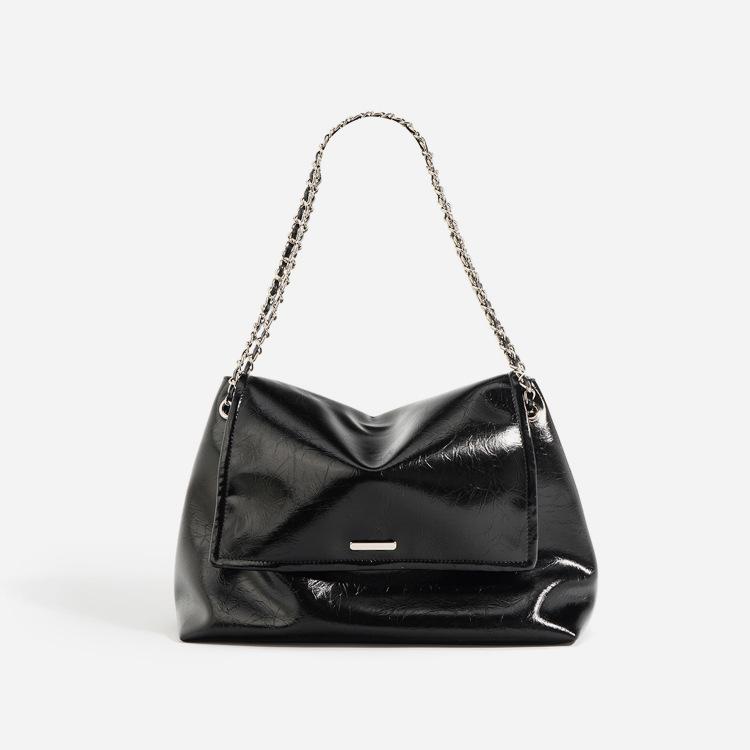 Mintiz Luxury 天然皮革 ラグジュアリーチェーン ショルダーバッグ レディース レザーバッグ ホーボーバッグ ロックフラップ シルバー ショルダーバッグ