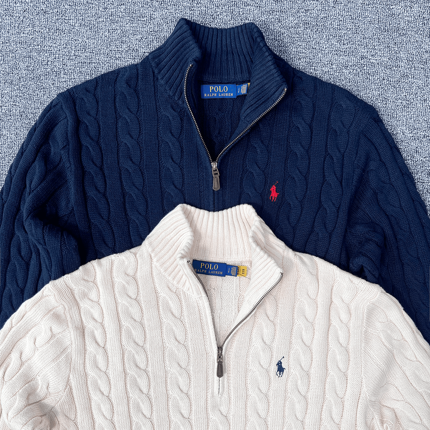 POLO RALPH LAUREN 26SS ハーフジップ ケーブルニット プルオーバー セーター (ネイビー/アイボリー)