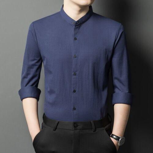 メンズ カジュアル デート服 ソリッドシャツ 春秋 コットンリネン 長袖 人気3