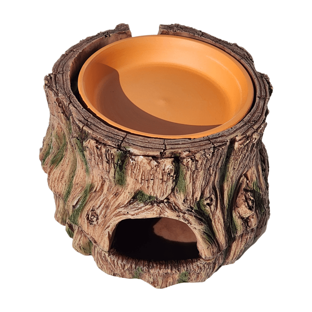 切り株 セラミック ウェットシェルター 2in1 エサ皿 爬虫類 クレ 隠れ家 レオパルドゲッコー トカゲ