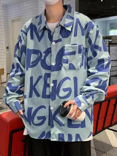 メンズ カジュアル デートルック ソリッドシャツ コーデュロイ 長袖 春秋 レタリング 人気3