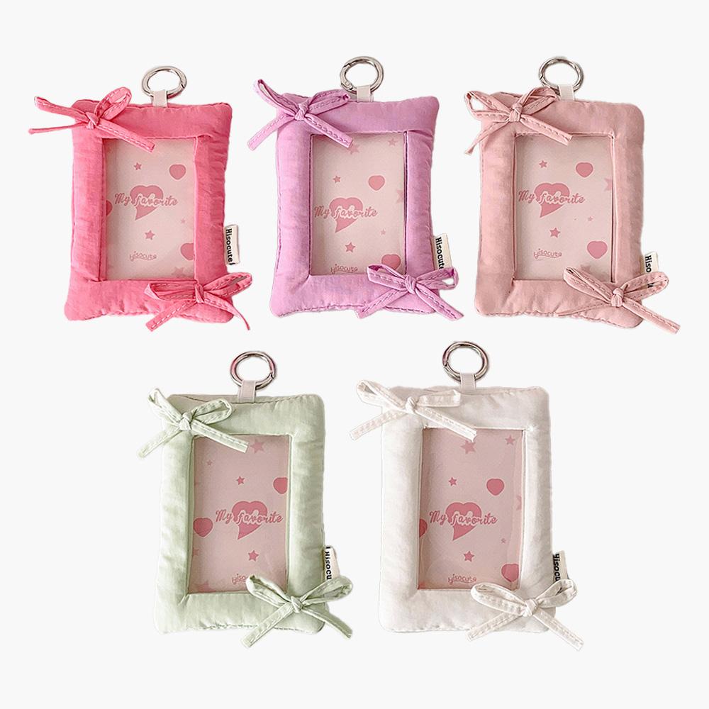 키키더꾸 러블리 리본 쿠션 패브릭 포토 카드 홀더 키링