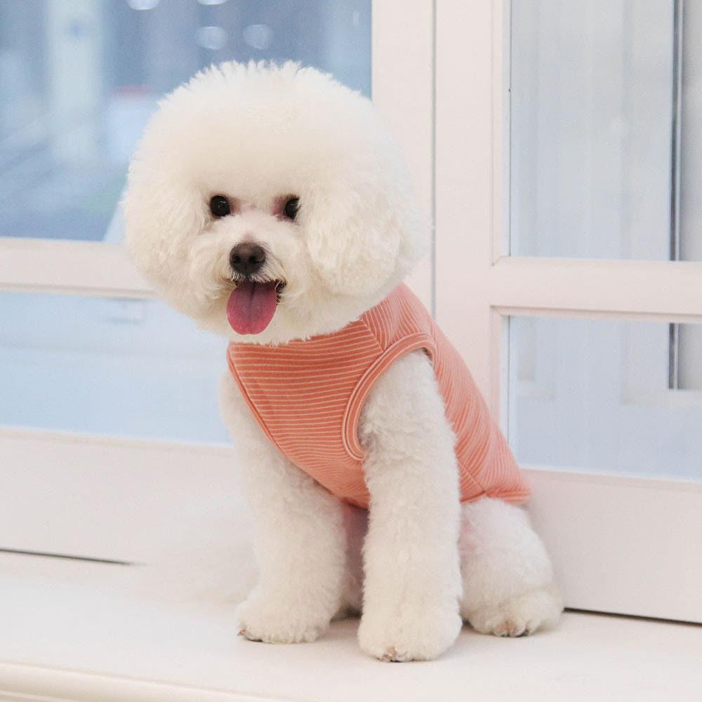 犬用 ストライプ ぽかぽか タンクトップ Tシャツ 中型犬 大型犬服 コーラル S