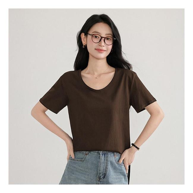 レディース 半袖Tシャツ ベーシック 夏 Tシャツ サイドスリット Uネック トップス V5629