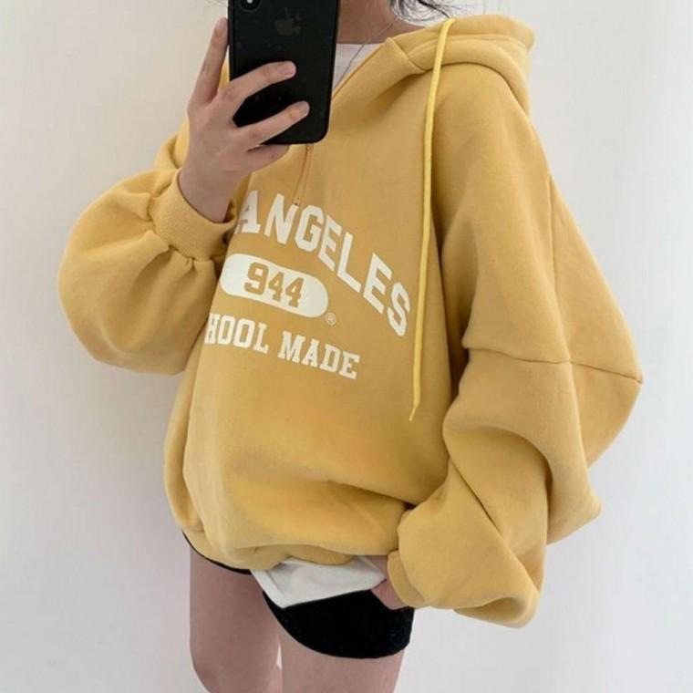 レタリング ハーフジップ オーバーフィット フーディー レディース トップス ジッパー ルーズフィット