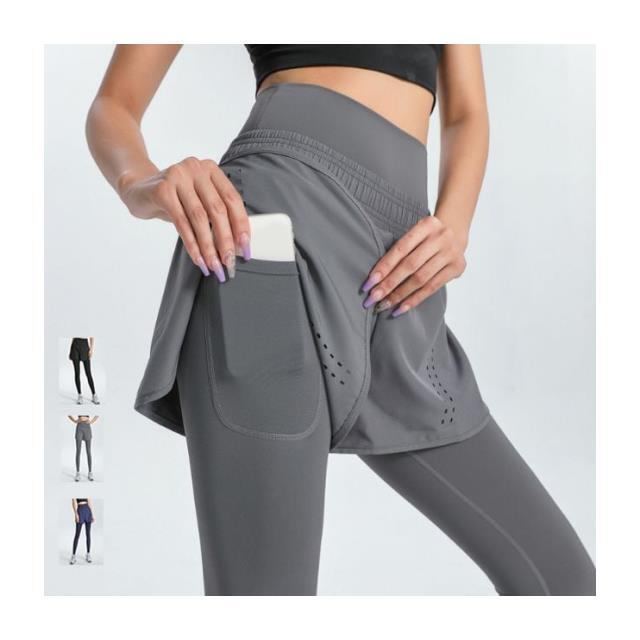 ツーインワン パンツ レギンス パンツ ヨガ スポーツパンツ ランニング レディース H4139