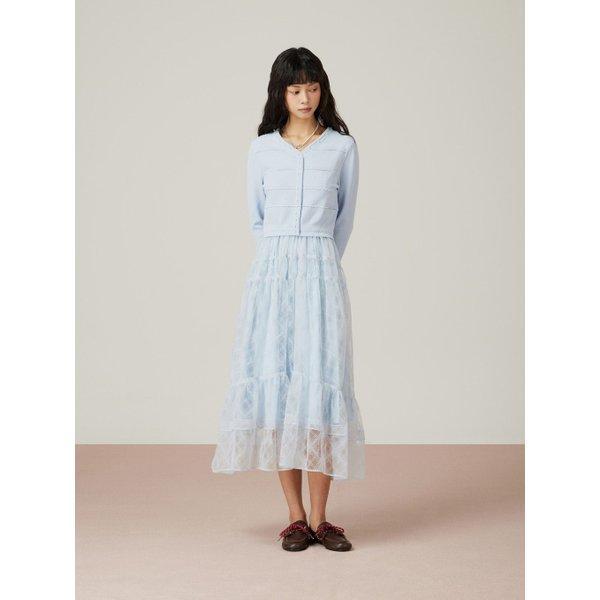 DEWL 25F 듀엘 진주 장식 니트 블럭 원피스 D254MSE038