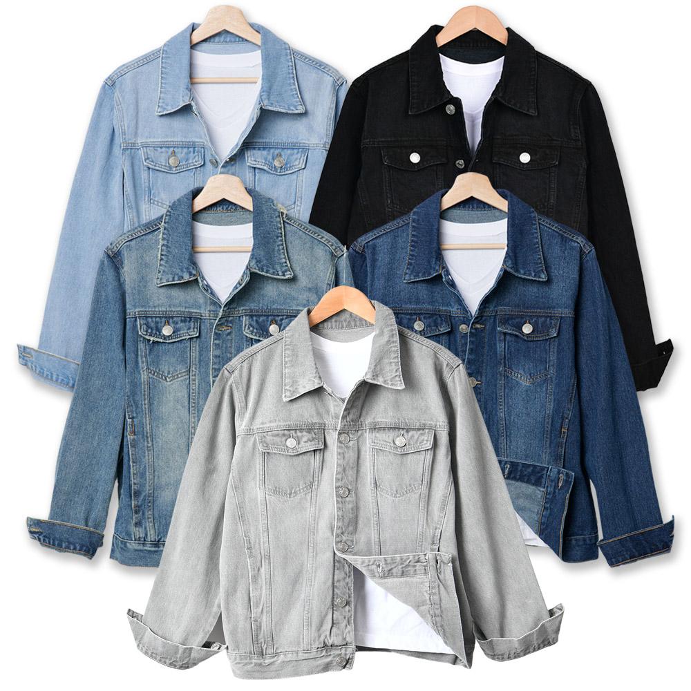 Men's Denim Jacket Dark Blue Medium Blue Light Blue Black Gray Washed Denim Jacket