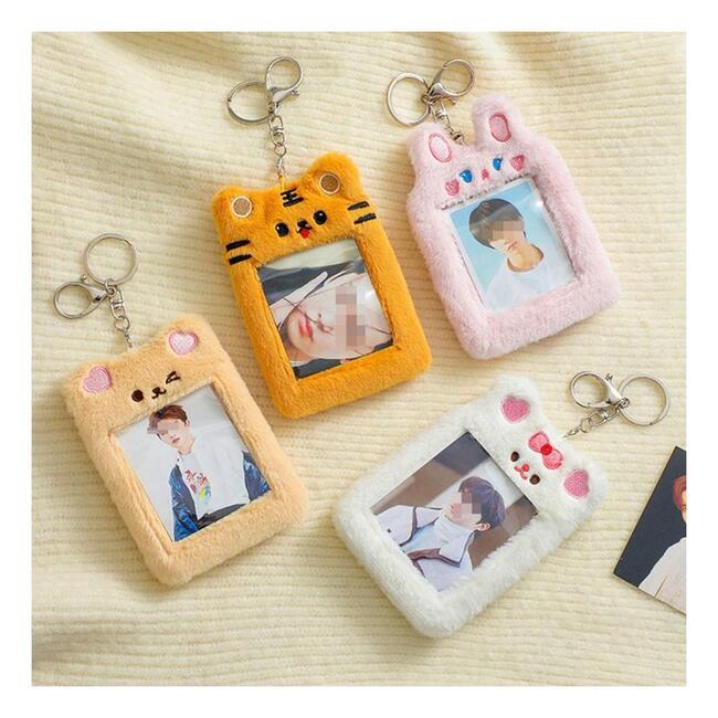 かわいいキャラクター 毛皮 フォトカードホルダー キーリング キーホルダー R7861