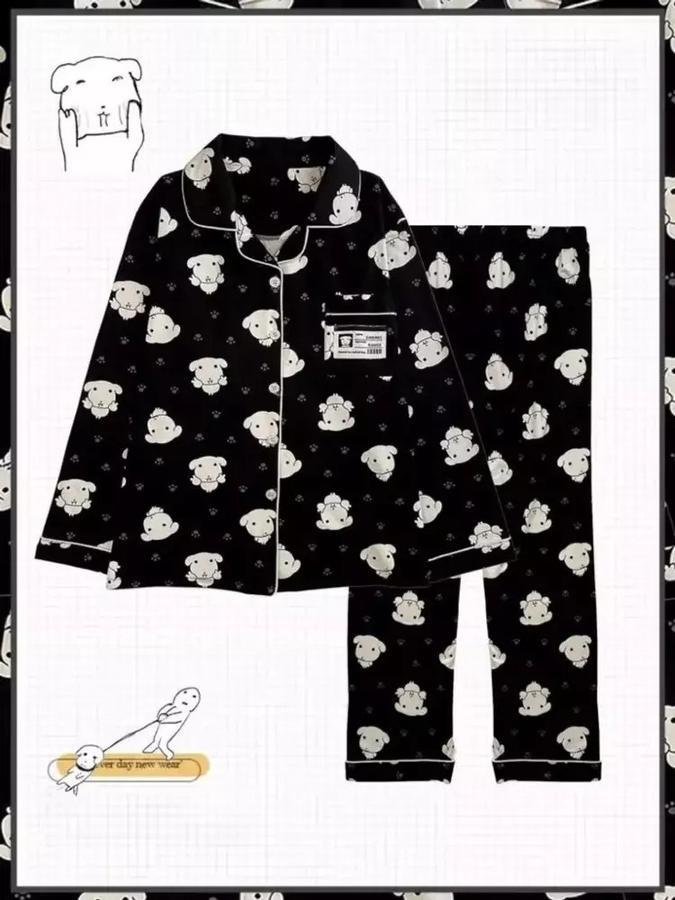 가나디 블랙 강아지 홈웨어 봄 파자마 긴바지 세트 긴팔