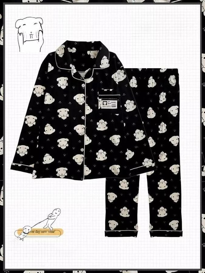 가나디 블랙 강아지 홈웨어 봄 파자마 긴바지 세트 긴팔