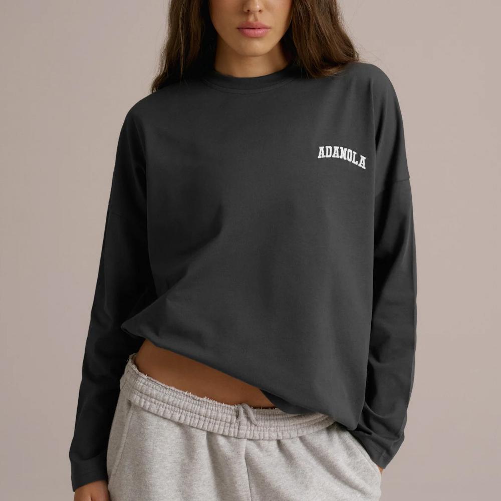 アダノラ Tシャツ バシティ ロゴ ロンT ドロップショルダー 長袖Tシャツ レディース トップス