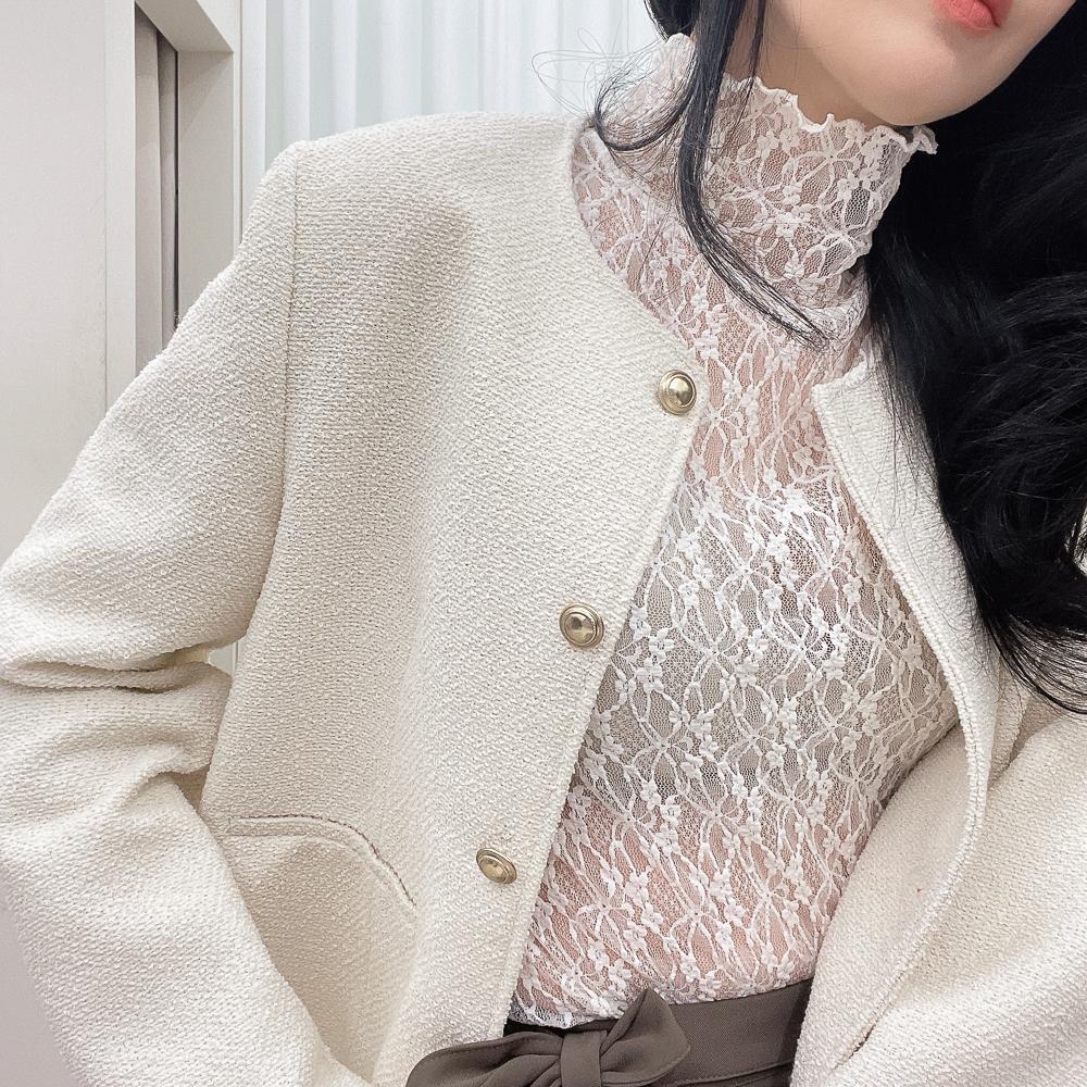 フラワーレース タートルネックTシャツ レイヤードTシャツ レディーストップス デイリールック 春の木