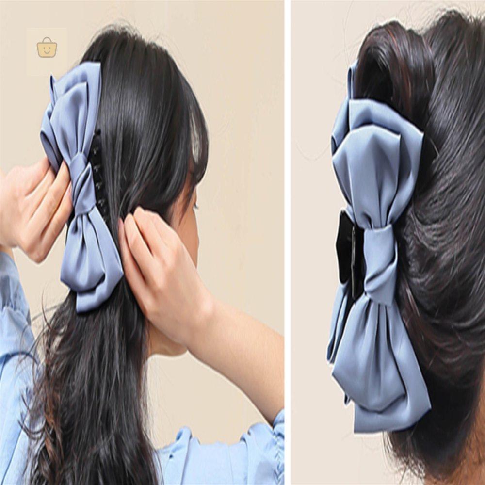 ダダム商事 シルク インディゴブルー ビッグリボン バレッタ シルク素材 レディースアクセサリー ヘアアクセサリー