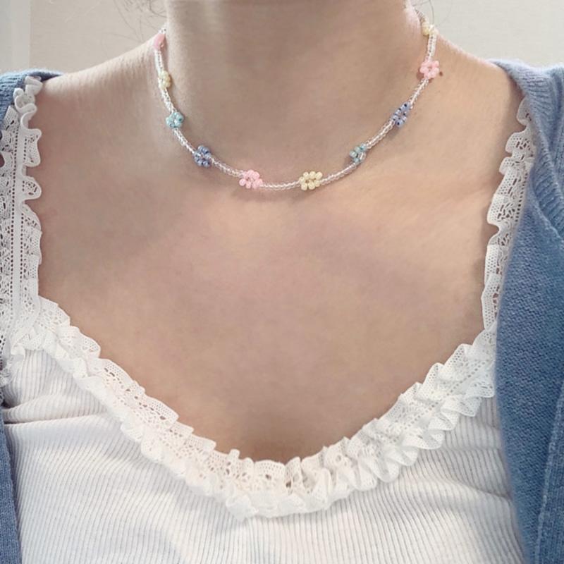 [送料無料] パステル ビーズ フラワー チョーカー ネックレス