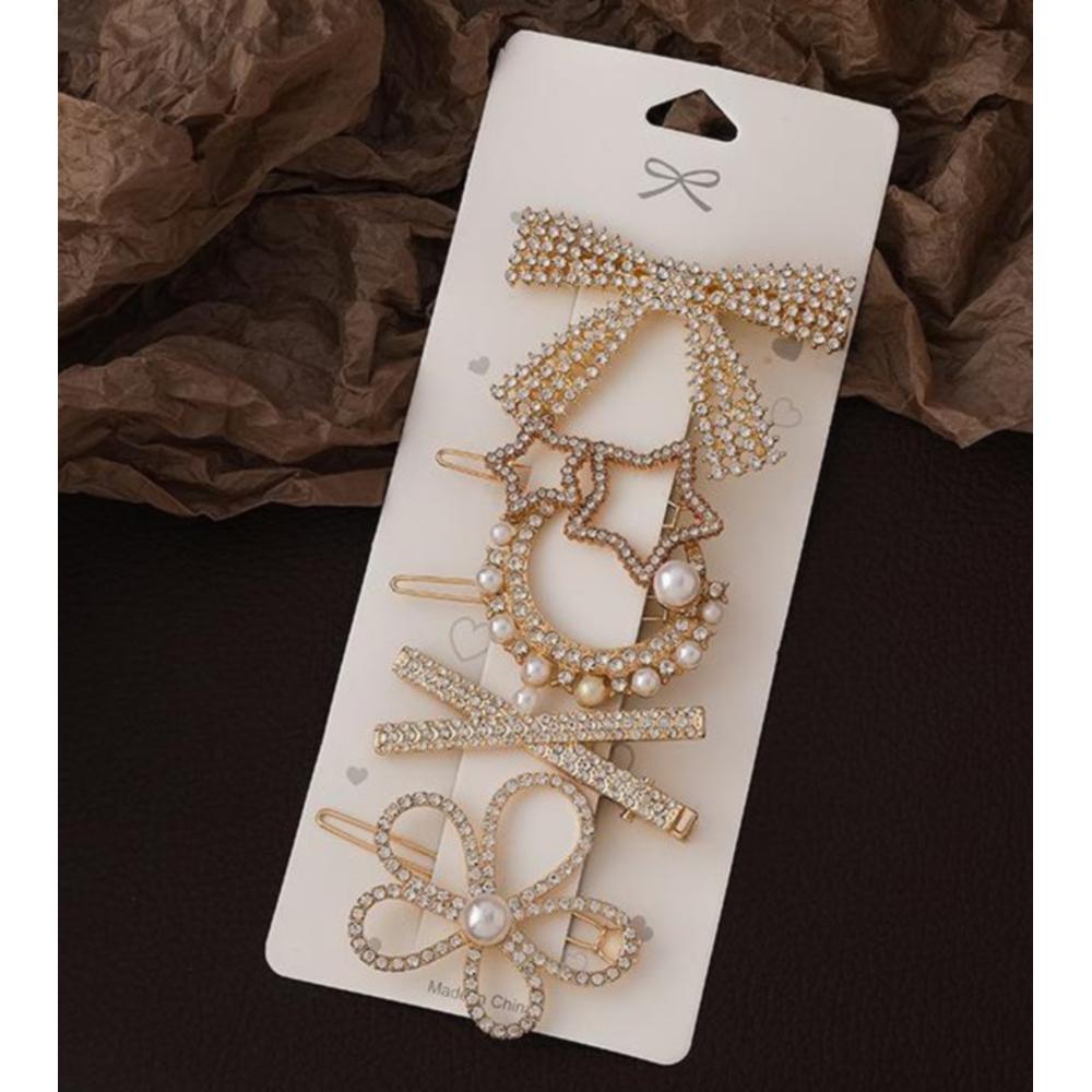 ゴールド パール キュービック プリンセス ヘア ポイント ヘアクリップ 5個セット アクセサリー バレッタ デイリー