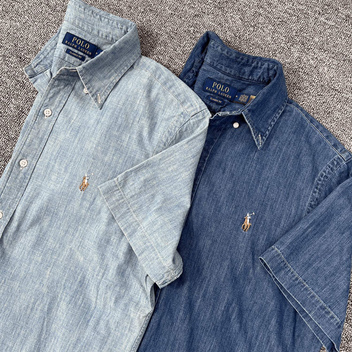 POLO RALPH LAUREN（ポロ ラルフローレン） 26SS シャンブレー デニム 半袖シャツ デニムシャツ (ダークインディゴ/ライトインディゴ)