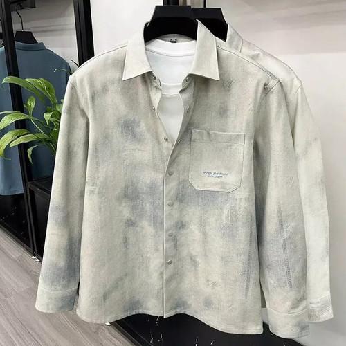 メンズ カジュアル デートスタイル ソリッドシャツ 春秋 プリント 長袖 トレンド ファッション 人気3