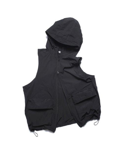 [락사이코] ナイロン フーディーベスト - BLACK 1-000047