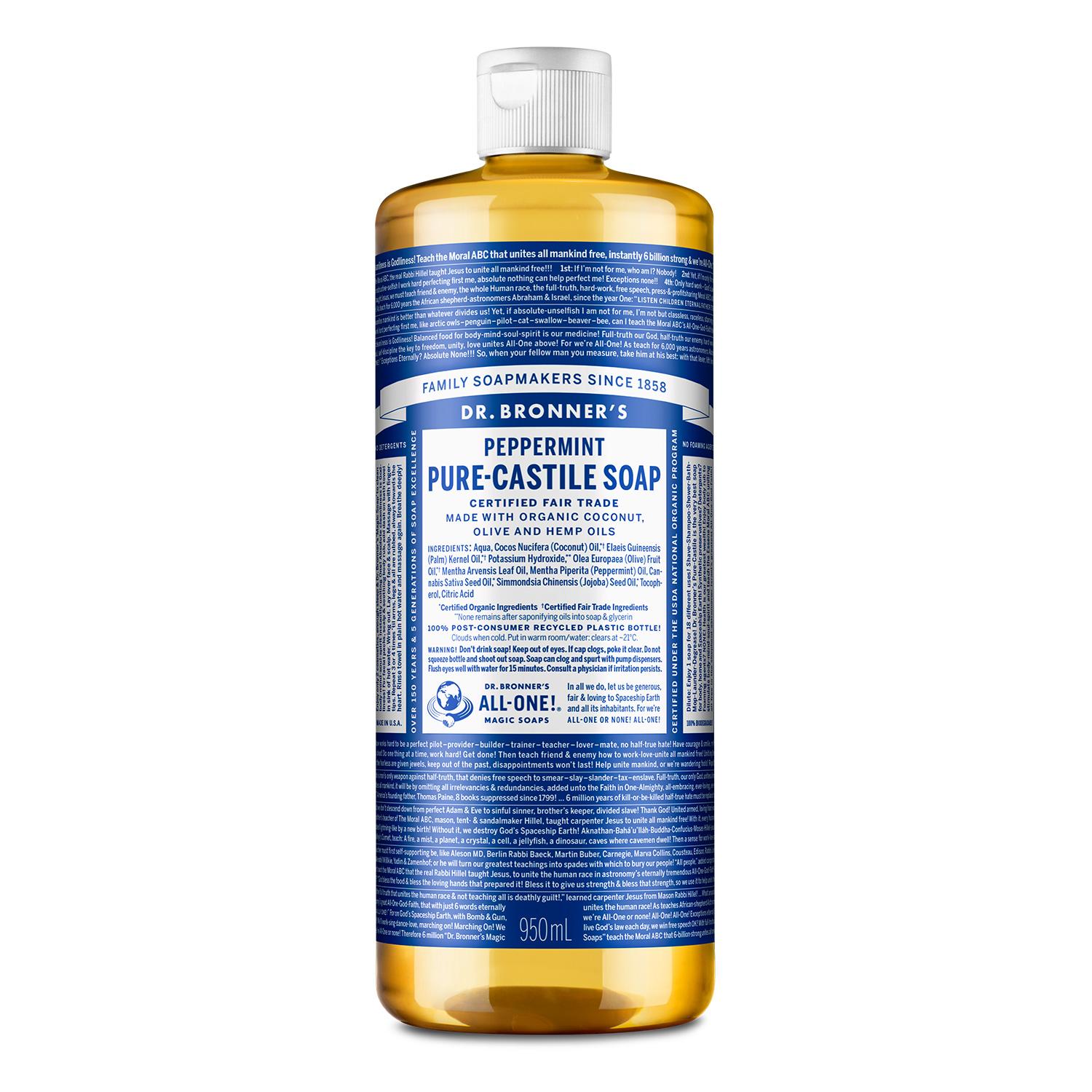 Dr. Bronner's（ドクターブロナー）ペパーミント ピュアキャスティルソープ (脂性肌用) 950ml, 1個